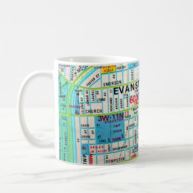 EVANSTON IL-vintagekarta Kaffemugg (Vänster)