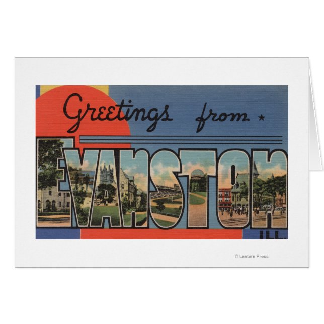Evanston, Illinois - Stora bokstavsscener Hälsningskort (Framsidan Horizontal)