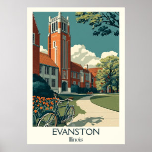 Evanston Illinois Vintage Universiteten Campus Art Poster