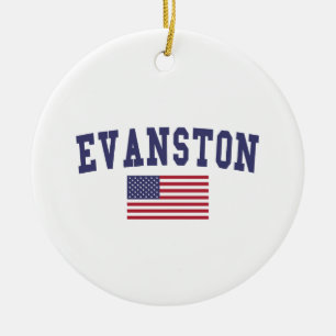 Evanston US Flagga Julgransprydnad Keramik