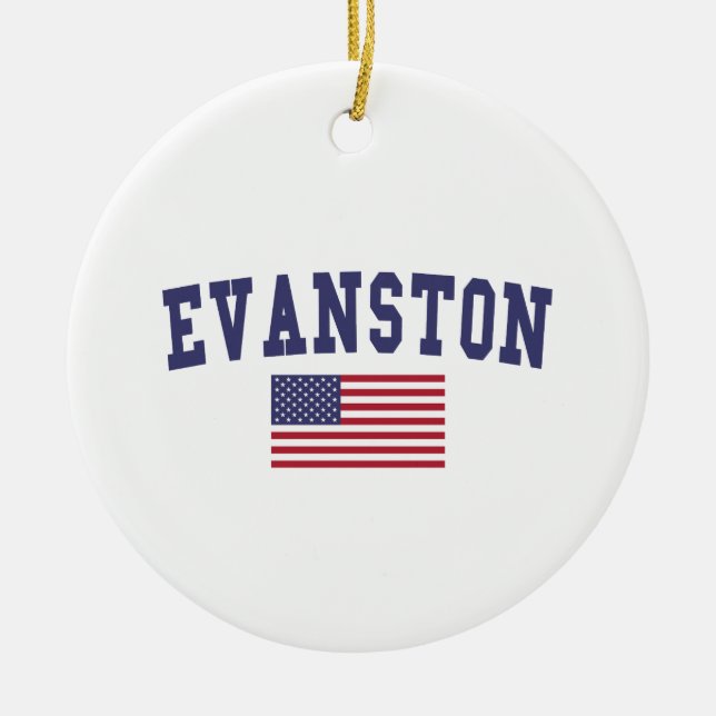 Evanston US Flagga Julgransprydnad Keramik (Framsidan)