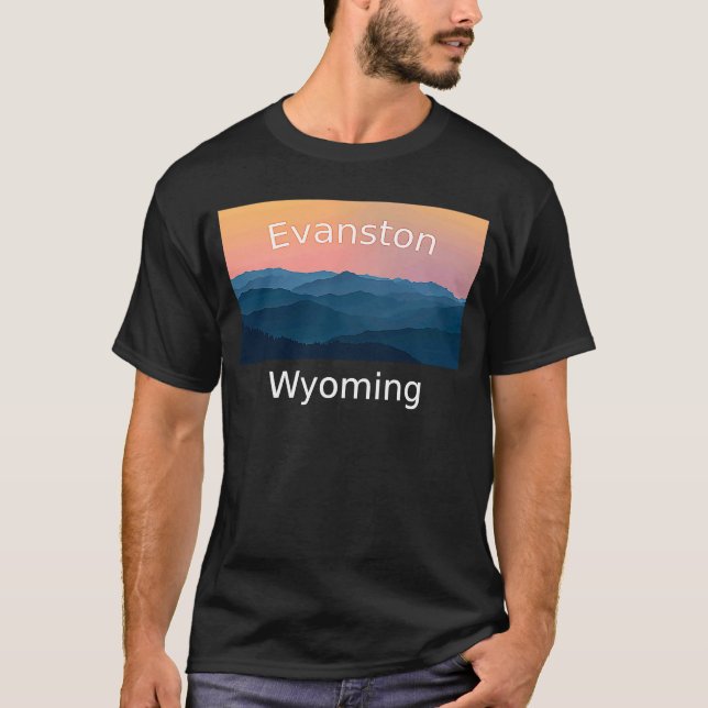 Evanston Wyoming Mountain sunset hometown T Shirt (Framsida)