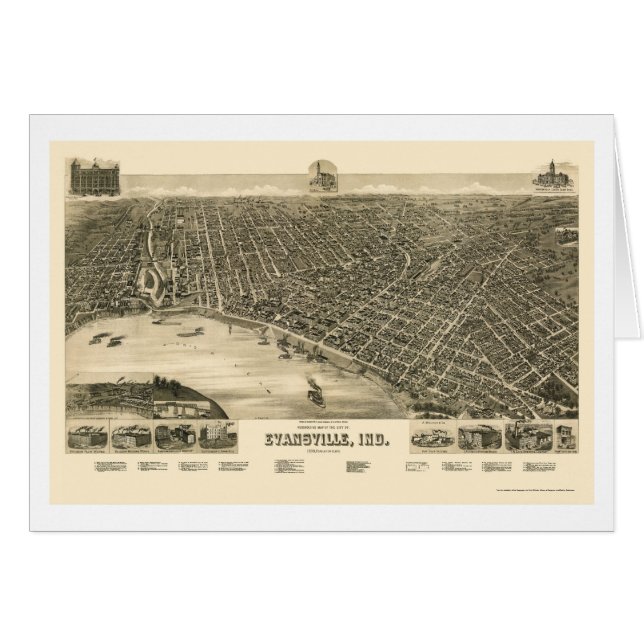 Evansville I den panorama- kartan - 1888 Hälsningskort (Framsidan Horizontal)