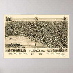 Evansville I den panorama- kartan - 1888 Poster