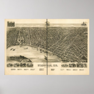 Evansville Indiana 1888 antika panorama- karta Poster