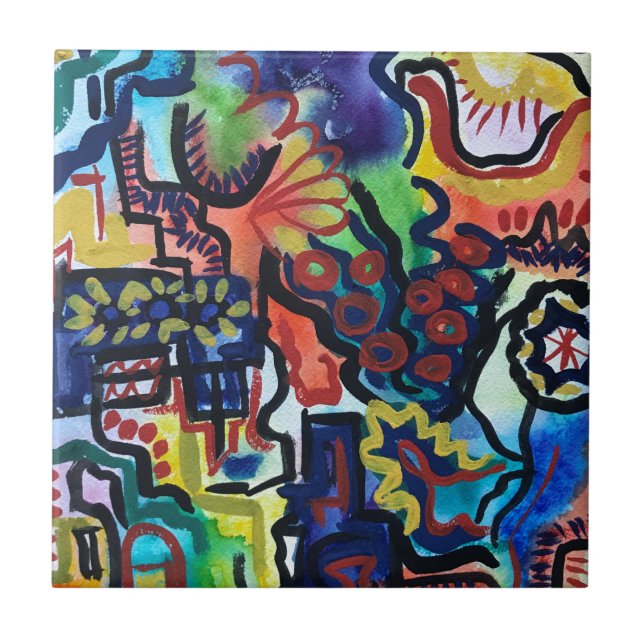 Eva's Garden-Hand målade modern konst Kakelplatta (Framsidan)