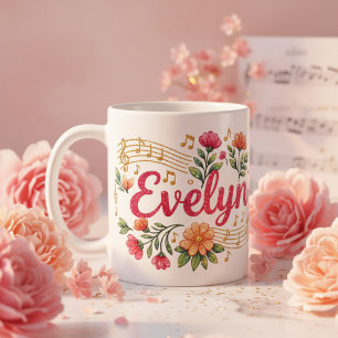 Evelyn Blommig Musikälskare Glittermugg Kaffemugg