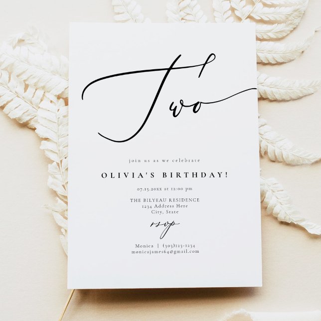 EVELYN Elegant Calligraphy Script 2nd Birthday Inv Inbjudningar (Skapare uppladdad)