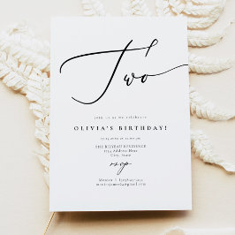 EVELYN Elegant Calligraphy Script 2nd Birthday Inv Inbjudningar
