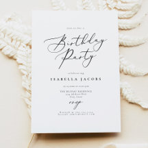 EVELYN Elegant Calligraphy Script Birthday-inbjuda