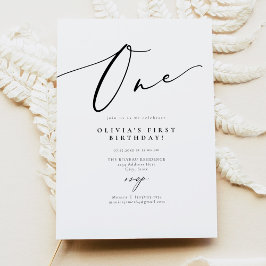 EVELYN Elegant Calligraphy Script First Birthday Inbjudningar