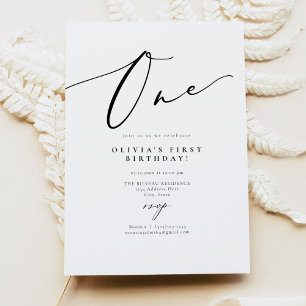 EVELYN Elegant Calligraphy Script First Birthday Inbjudningar