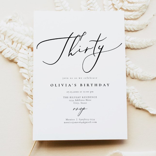 EVELYN Elegant Calligraphy-skript 30års födelsedag Inbjudningar (Skapare uppladdad)