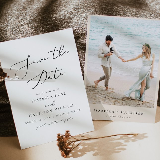 EVELYN Elegant Calligraphy-skript Spara datum Inbjudningar (Skapare uppladdad)