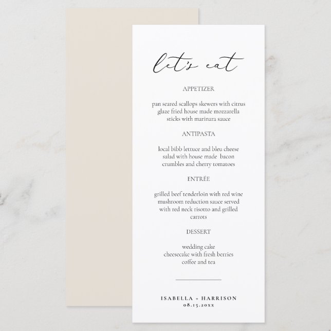 EVELYN Elegant Modern Script Classic-menykort Meny (Fram/baksida)