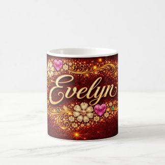 Evelyn Mug Pink Hearts Gold Script Romantic Gift Kaffemugg