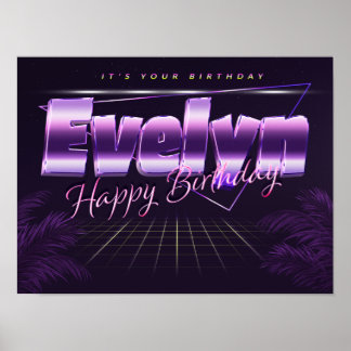 Evelyn Namn Vorname lila retro Poster Geburtstag