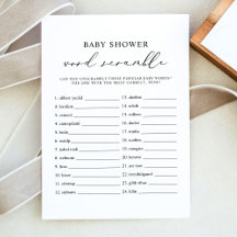EVELYN Ord Skramble Baby Shower Game Card