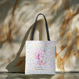 Evelyn Totebag med blomsterinitialer och trädgårds Tygkasse