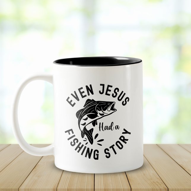 Even Jesus Had a Fishing Story Funny Fishing Två-Tonad Mugg (Skapare uppladdad)