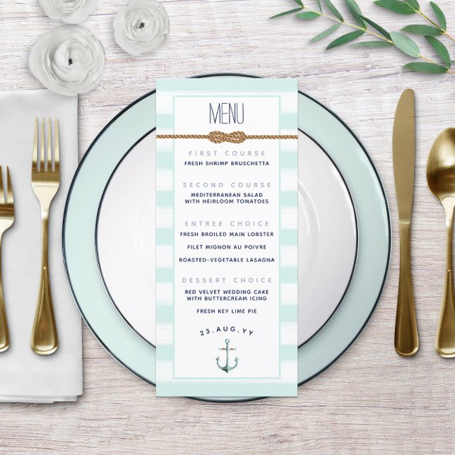 Evenemang Mint & Vitrandig ⚓Nautisk Knut Bröllop Meny (Event Mint & White Striped ⚓Nautical Knot Wedding Menu
)