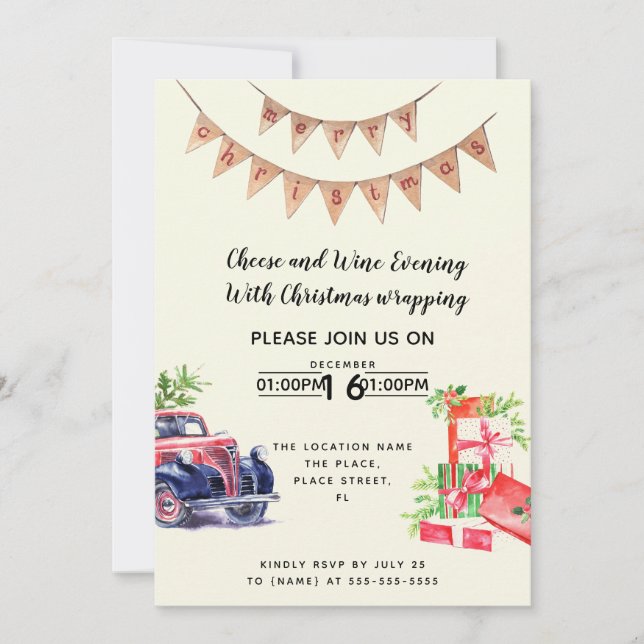 Evenemanget för insamling av vin och ost inbjudningar (Framsida)