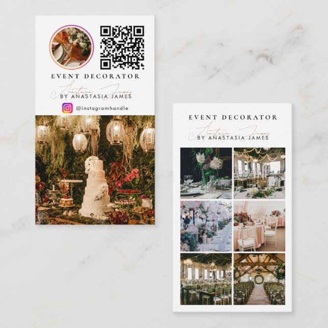 Evenemangsinredningsfotofeeds QR-kod för sociala m Visitkort (Fram/baksida)