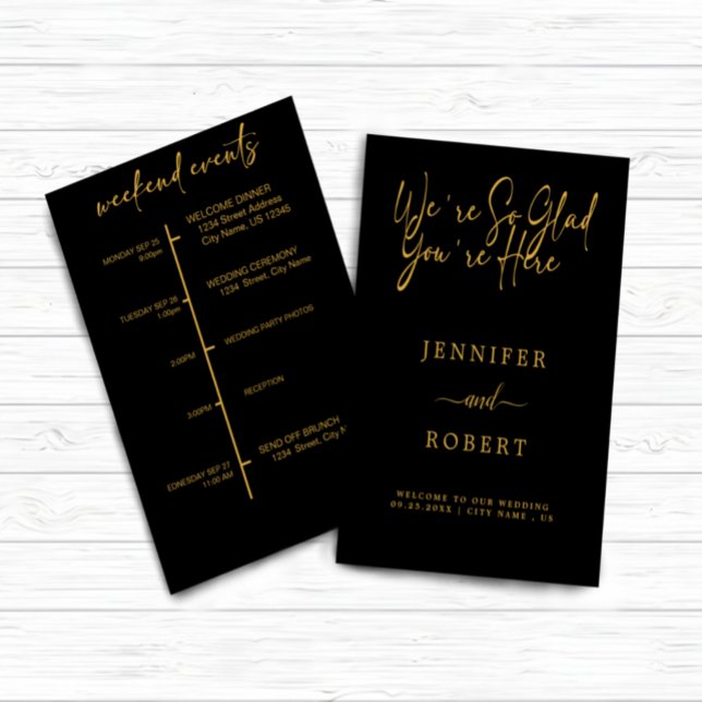 evenemangskort guld Calligraphy bröllop helg Inbjudningar (wedding weekend events card)