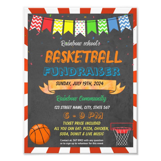 Evenemangsmall för basketboll Fundraiser i skolan Fototryck (Framsidan)