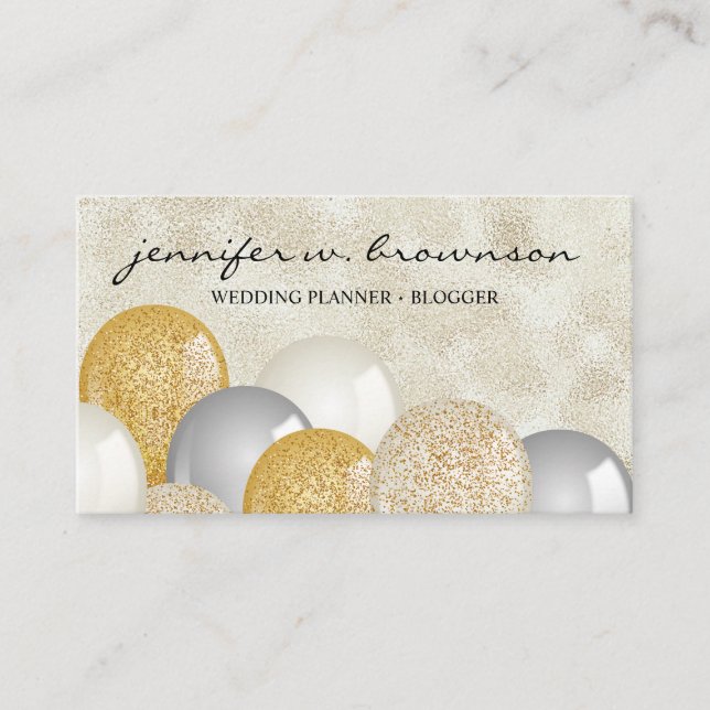 Evenemangsplanerare Partyballonger Guld Glitter Sk Visitkort (Framsida)