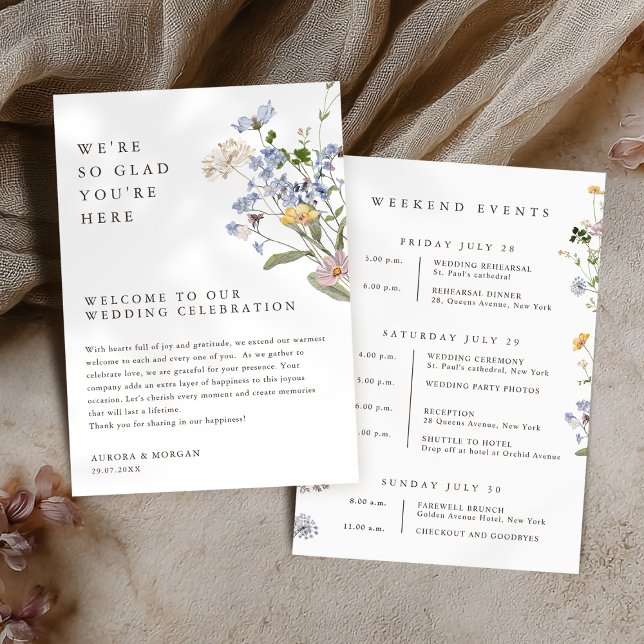 Evenemangsprogrammet Colorful Vår Wildblomme Helg Inbjudningar (Colorful Spring Wildflower meadow garden Weekend Events wedding Program card)