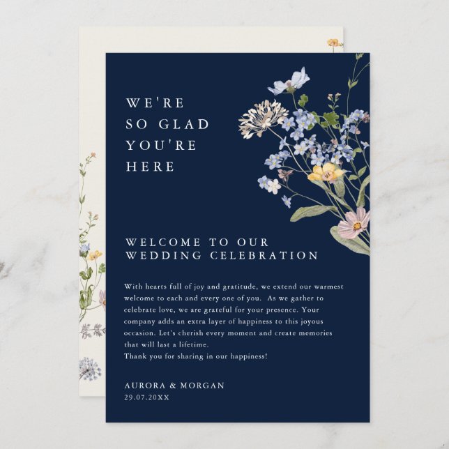 Evenemangsprogrammet Navy Vår Wildblomme Helg Inbjudningar (Fram/baksida)