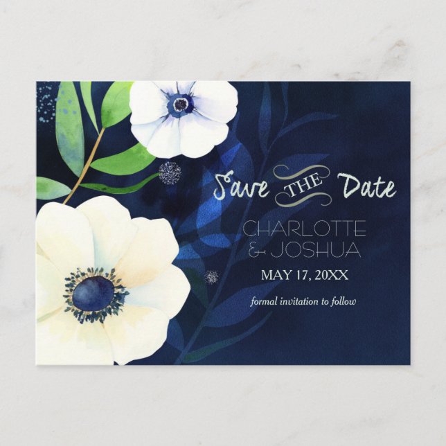 Evening Anemones Bröllop spara datum Meddelande Vykort (Framsida)