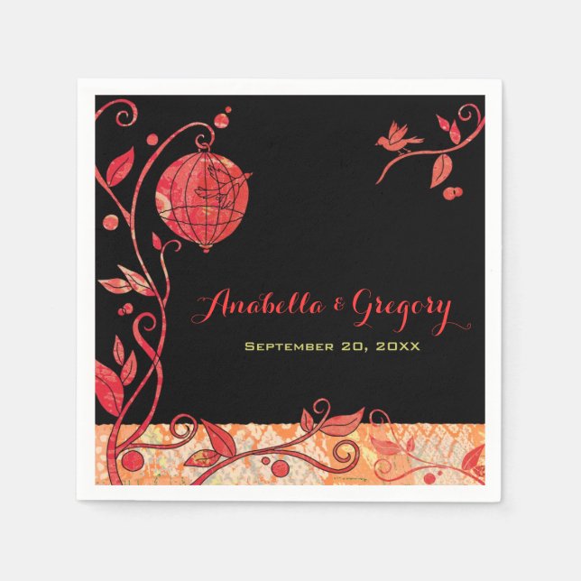 Evening Garden Love birds Bröllop Pappersservett (Framsidan)