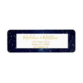 Evening Himlar Guld Stars Blue Bröllop Monogram Returadress Etikett