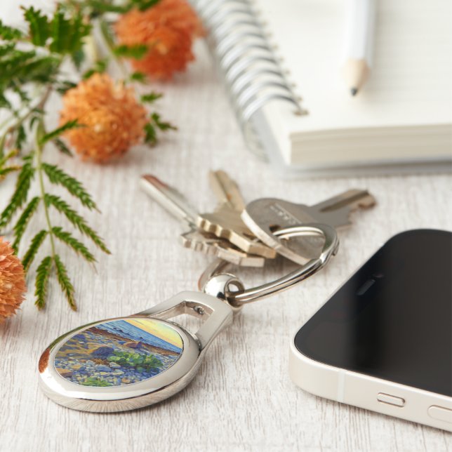 Evening light on the coast of Vormsi Ovalt Silverfärgad Nyckelring (Sidan)
