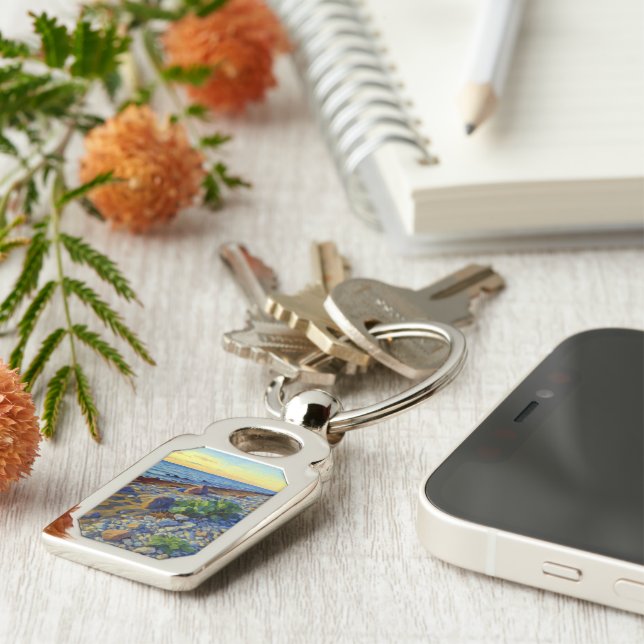 Evening light on the coast of Vormsi Rektangulärt Silverfärgad Nyckelring (Sidan)