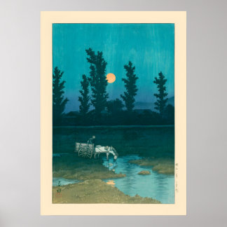 Evening Måne Nakanoshima Sapporo av Kawase Hasui Poster