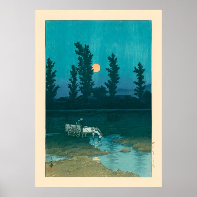 Evening Måne Nakanoshima Sapporo av Kawase Hasui Poster (Framsidan)