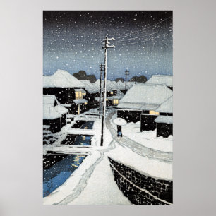 Evening Snö vid byn Terajima Hasui Kawase Poster
