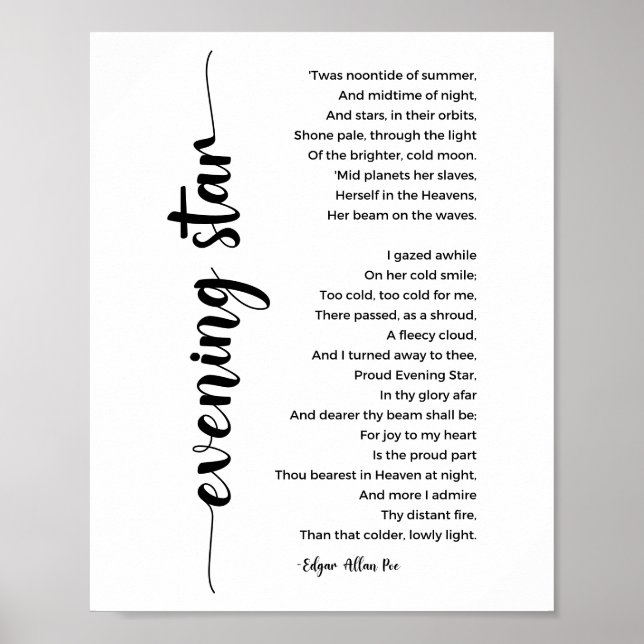 Evening Star Dikt av Edgar Allan Poe Poster (Framsidan)