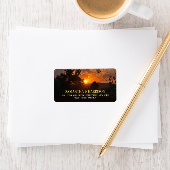 Evening Sunset Scene, Rustic Bröllop Adressetikett (Insitu)