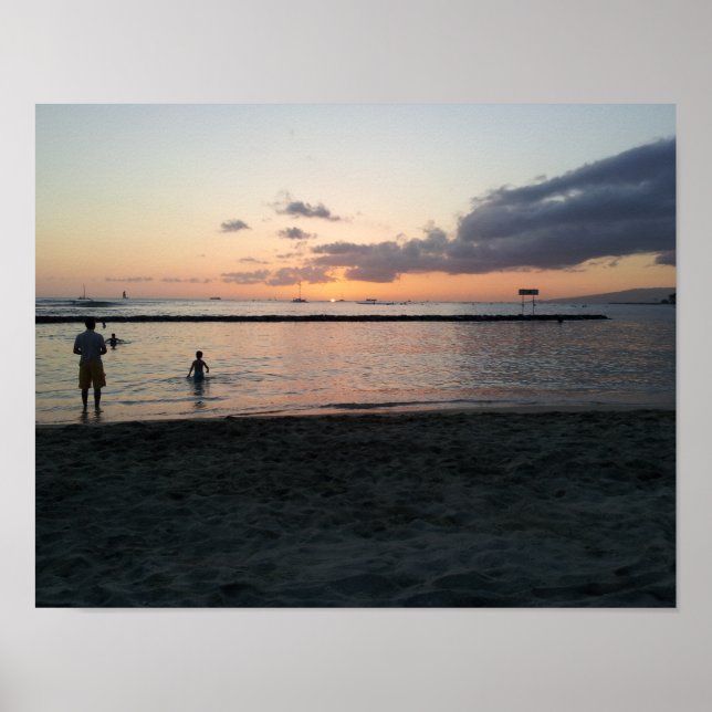 Evening Sunset Tropical Beach Waikiki Oahu Hawaii Poster (Framsidan)