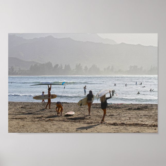 Evening Surfers, Hanalei Bay, Kauai Poster (Framsidan)