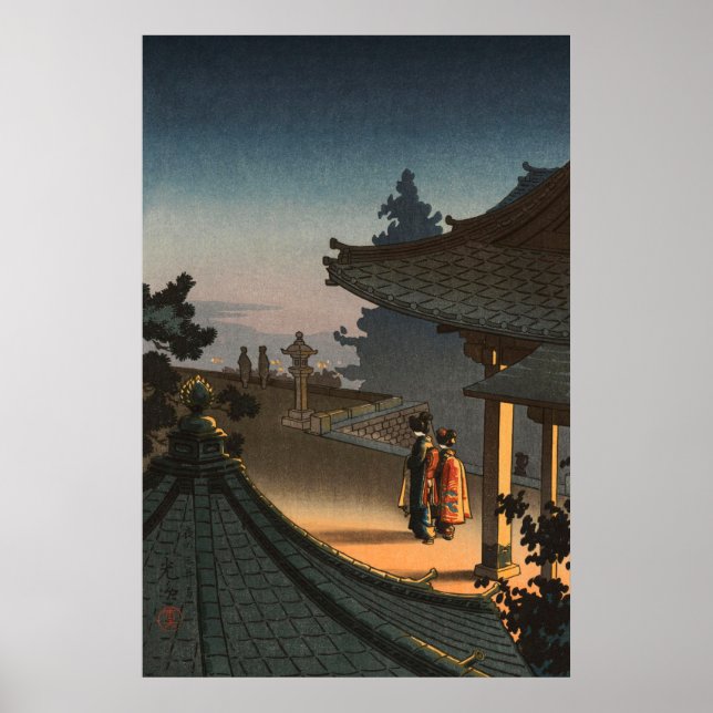 Evening vid Miidera Temple av Tsuchiya Koitsu Poster (Framsidan)