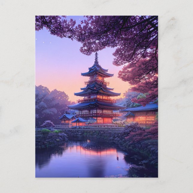 Evening vid Riverside Temple Vykort (Framsida)