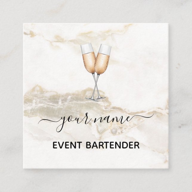 Event Bartender Champagne White Guld Marble Cream Fyrkantigt Visitkort (Framsida)