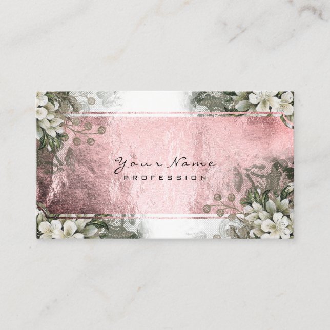 Event Blommigt Mint Grönt Rosa ros White Guld Visitkort (Framsida)