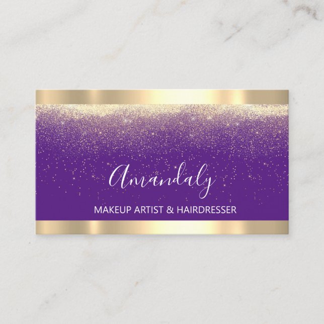 Event Bröllopsfixaren Makeup Artist Lila Guld Visitkort (Framsida)