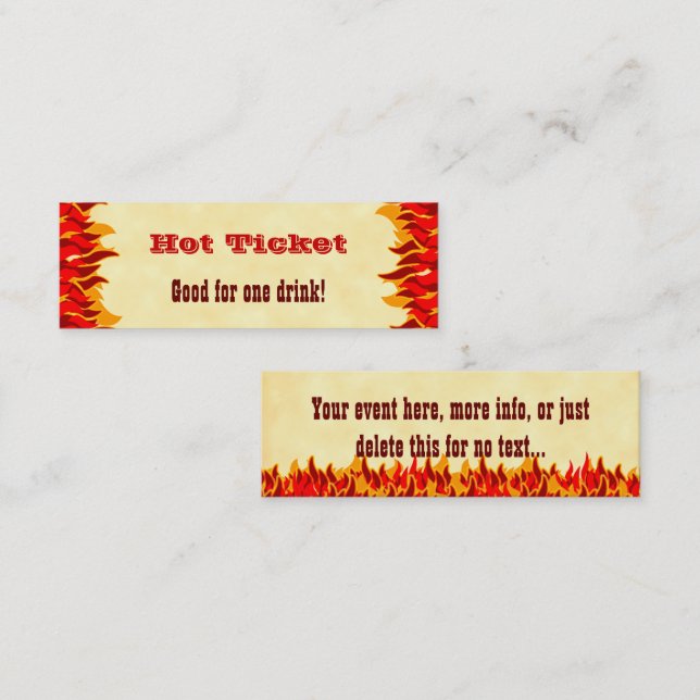Event Hot Ticket Gratis Dryck Röda Flammor Biljett (Fram/baksida)